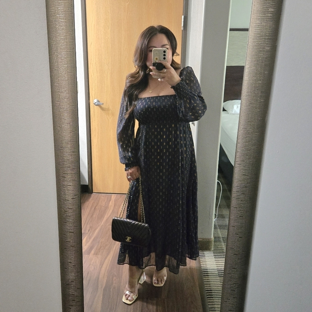 OPT Summer Night's Classic Smocked Midi Dress